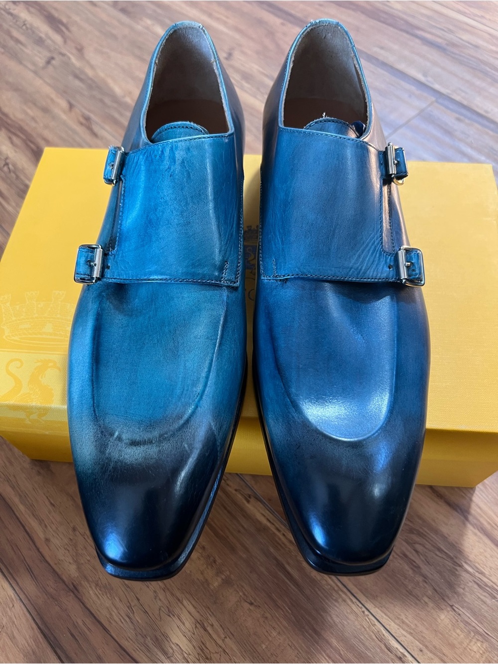 Men's Double Monk Strap Leather Dress Shoes - Blue